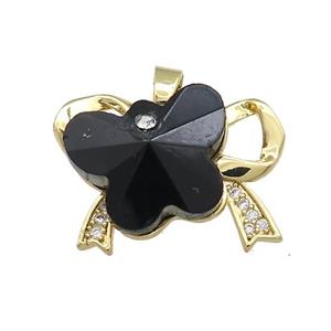Copper Bowknot Pendant Pave Crystal Glass Zircon Gold Plated, approx 15-18mm, 18-25mm [FN38447]