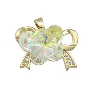 Copper Bowknot Pendant Pave Crystal Glass Zircon Gold Plated, approx 15-18mm, 18-25mm [FN38448]