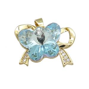 Copper Bowknot Pendant Pave Crystal Glass Zircon Gold Plated, approx 15-18mm, 18-25mm [FN38449]