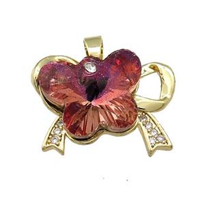 Copper Bowknot Pendant Pave Crystal Glass Zircon Gold Plated, approx 15-18mm, 18-25mm [FN38450]