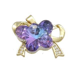 Copper Bowknot Pendant Pave Crystal Glass Zircon Gold Plated, approx 15-18mm, 18-25mm [FN38451]