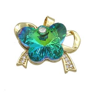 Copper Bowknot Pendant Pave Crystal Glass Zircon Gold Plated, approx 15-18mm, 18-25mm [FN38453]
