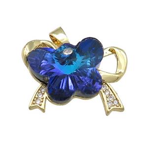 Copper Bowknot Pendant Pave Crystal Glass Zircon Gold Plated, approx 15-18mm, 18-25mm [FN38454]