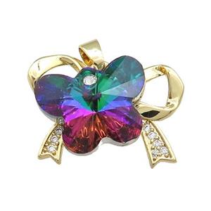 Copper Bowknot Pendant Pave Crystal Glass Zircon Gold Plated, approx 15-18mm, 18-25mm [FN38455]