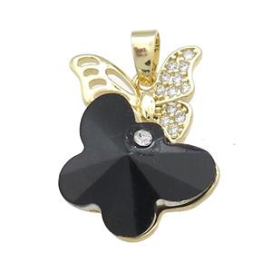 Copper Butterfly Pendant Pave Crystal Glass Zircon Gold Plated, approx 18-25mm [FN38458]