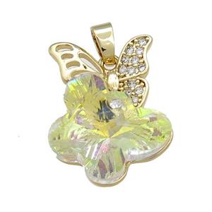 Copper Butterfly Pendant Pave Crystal Glass Zircon Gold Plated, approx 18-25mm [FN38459]