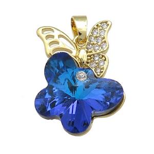 Copper Butterfly Pendant Pave Crystal Glass Zircon Gold Plated, approx 18-25mm [FN38461]