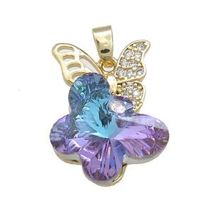 Copper Butterfly Pendant Pave Crystal Glass Zircon Gold Plated, approx 18-25mm [FN38462]