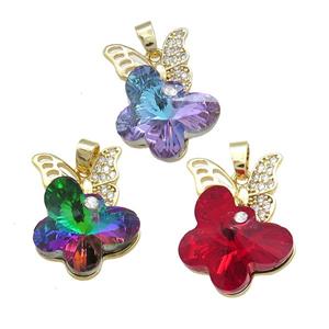 Copper Butterfly Pendant Pave Crystal Glass Zircon Gold Plated Mixed, approx 18-25mm [FN38468]