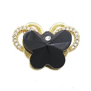 Copper Butterfly Pendant Pave Crystal Glass Zircon 2loops Gold Plated, approx 15-18mm, 18-25mm [FN38469]