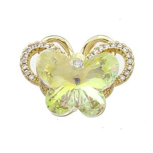 Copper Butterfly Pendant Pave Crystal Glass Zircon 2loops Gold Plated, approx 15-18mm, 18-25mm [FN38470]