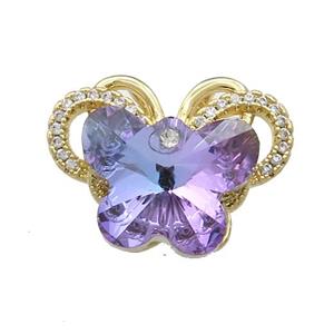 Copper Butterfly Pendant Pave Crystal Glass Zircon 2loops Gold Plated, approx 15-18mm, 18-25mm [FN38471]