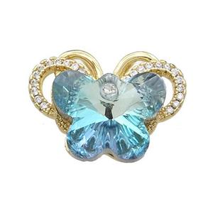 Copper Butterfly Pendant Pave Crystal Glass Zircon 2loops Gold Plated, approx 15-18mm, 18-25mm [FN38474]