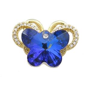 Copper Butterfly Pendant Pave Crystal Glass Zircon 2loops Gold Plated, approx 15-18mm, 18-25mm [FN38475]