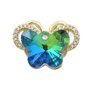 Copper Butterfly Pendant Pave Crystal Glass Zircon 2loops Gold Plated, approx 15-18mm, 18-25mm [FN38476]