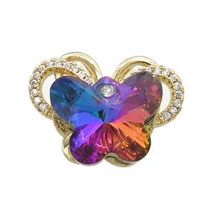 Copper Butterfly Pendant Pave Crystal Glass Zircon 2loops Gold Plated, approx 15-18mm, 18-25mm [FN38477]