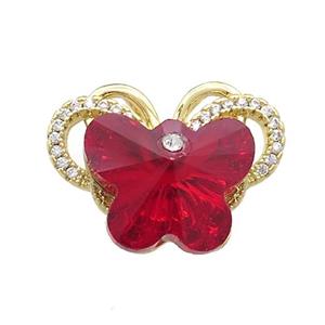 Copper Butterfly Pendant Pave Crystal Glass Zircon 2loops Gold Plated, approx 15-18mm, 18-25mm [FN38478]