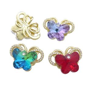 Copper Butterfly Pendant Pave Crystal Glass Zircon 2loops Gold Plated Mixed, approx 15-18mm, 18-25mm [FN38479]