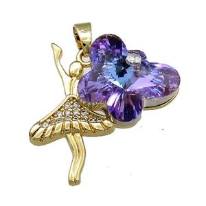 Copper Beauty Pendant Pave Crystal Glass Zircon Gold Plated, approx 15-18mm, 25-30mm [FN38484]