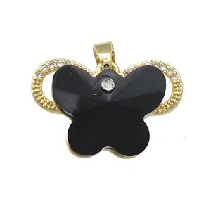 Copper Butterfly Pendant Pave Crystal Glass Zircon Gold Plated, approx 15-18mm, 18-25mm [FN38491]