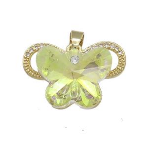 Copper Butterfly Pendant Pave Crystal Glass Zircon Gold Plated, approx 15-18mm, 18-25mm [FN38492]