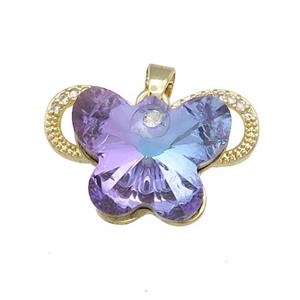 Copper Butterfly Pendant Pave Crystal Glass Zircon Gold Plated, approx 15-18mm, 18-25mm [FN38493]