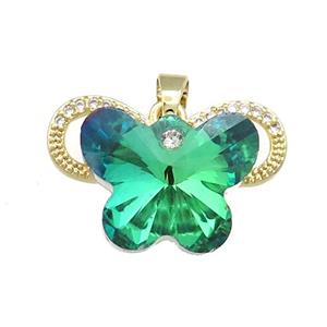 Copper Butterfly Pendant Pave Crystal Glass Zircon Gold Plated, approx 15-18mm, 18-25mm [FN38494]