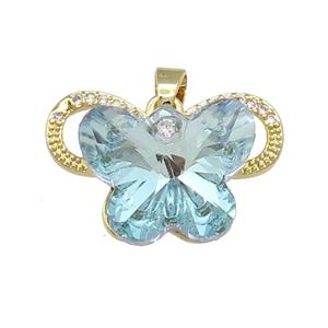 Copper Butterfly Pendant Pave Crystal Glass Zircon Gold Plated, approx 15-18mm, 18-25mm [FN38495]