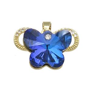 Copper Butterfly Pendant Pave Crystal Glass Zircon Gold Plated, approx 15-18mm, 18-25mm [FN38497]