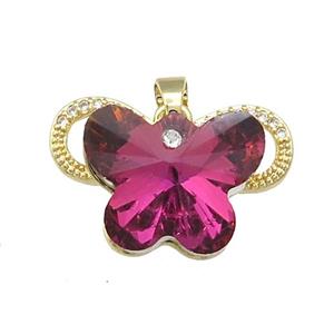 Copper Butterfly Pendant Pave Crystal Glass Zircon Gold Plated, approx 15-18mm, 18-25mm [FN38498]