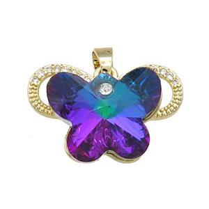 Copper Butterfly Pendant Pave Crystal Glass Zircon Gold Plated, approx 15-18mm, 18-25mm [FN38499]