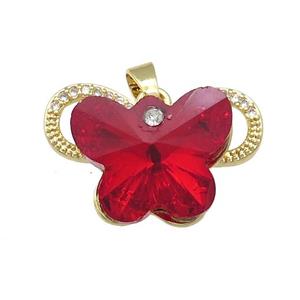 Copper Butterfly Pendant Pave Crystal Glass Zircon Gold Plated, approx 15-18mm, 18-25mm [FN38500]