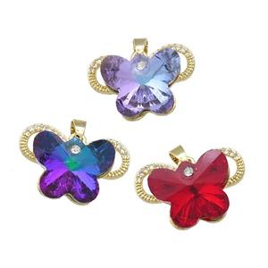 Copper Butterfly Pendant Pave Crystal Glass Zircon Gold Plated Mixed, approx 15-18mm, 18-25mm [FN38501]