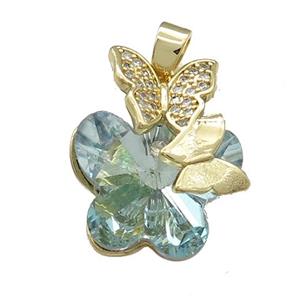 Copper Butterfly Pendant Pave Crystal Glass Zircon Gold Plated, approx 18-22mm [FN38504]