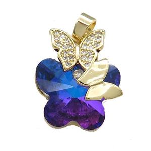 Copper Butterfly Pendant Pave Crystal Glass Zircon Gold Plated, approx 18-22mm [FN38505]