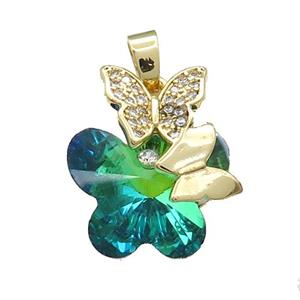Copper Butterfly Pendant Pave Crystal Glass Zircon Gold Plated, approx 18-22mm [FN38506]