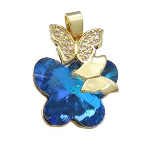 Copper Butterfly Pendant Pave Crystal Glass Zircon Gold Plated, approx 18-22mm [FN38507]