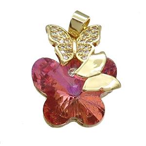 Copper Butterfly Pendant Pave Crystal Glass Zircon Gold Plated, approx 18-22mm [FN38508]