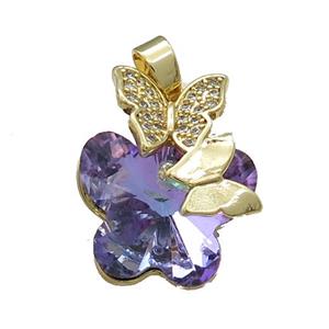 Copper Butterfly Pendant Pave Crystal Glass Zircon Gold Plated, approx 18-22mm [FN38509]