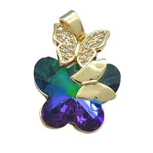 Copper Butterfly Pendant Pave Crystal Glass Zircon Gold Plated, approx 18-22mm [FN38510]