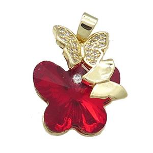 Copper Butterfly Pendant Pave Crystal Glass Zircon Gold Plated, approx 18-22mm [FN38511]