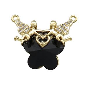 Copper Fairy Pendant Pave Crystal Glass Zircon 2loops Gold Plated, approx 15-18mm, 22-28mm [FN38513]