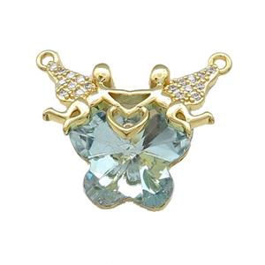 Copper Fairy Pendant Pave Crystal Glass Zircon 2loops Gold Plated, approx 15-18mm, 22-28mm [FN38514]