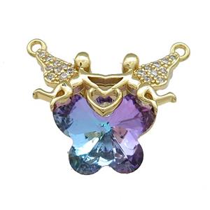 Copper Fairy Pendant Pave Crystal Glass Zircon 2loops Gold Plated, approx 15-18mm, 22-28mm [FN38516]