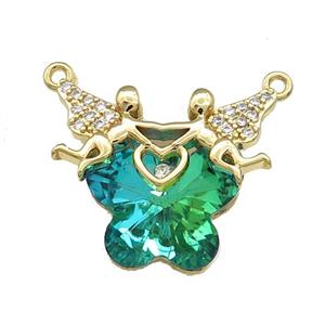 Copper Fairy Pendant Pave Crystal Glass Zircon 2loops Gold Plated, approx 15-18mm, 22-28mm [FN38517]