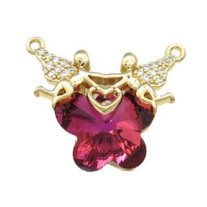 Copper Fairy Pendant Pave Crystal Glass Zircon 2loops Gold Plated, approx 15-18mm, 22-28mm [FN38518]