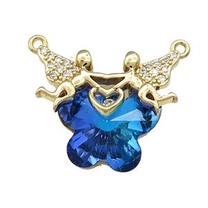 Copper Fairy Pendant Pave Crystal Glass Zircon 2loops Gold Plated, approx 15-18mm, 22-28mm [FN38519]