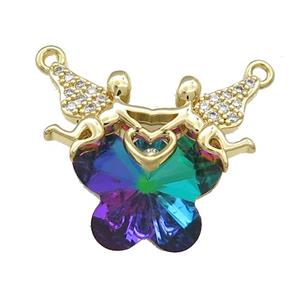 Copper Fairy Pendant Pave Crystal Glass Zircon 2loops Gold Plated, approx 15-18mm, 22-28mm [FN38521]