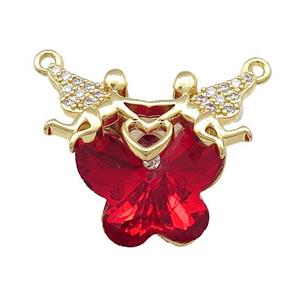 Copper Fairy Pendant Pave Crystal Glass Zircon 2loops Gold Plated, approx 15-18mm, 22-28mm [FN38522]