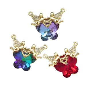 Copper Fairy Pendant Pave Crystal Glass Zircon 2loops Gold Plated Mixed, approx 15-18mm, 22-28mm [FN38523]